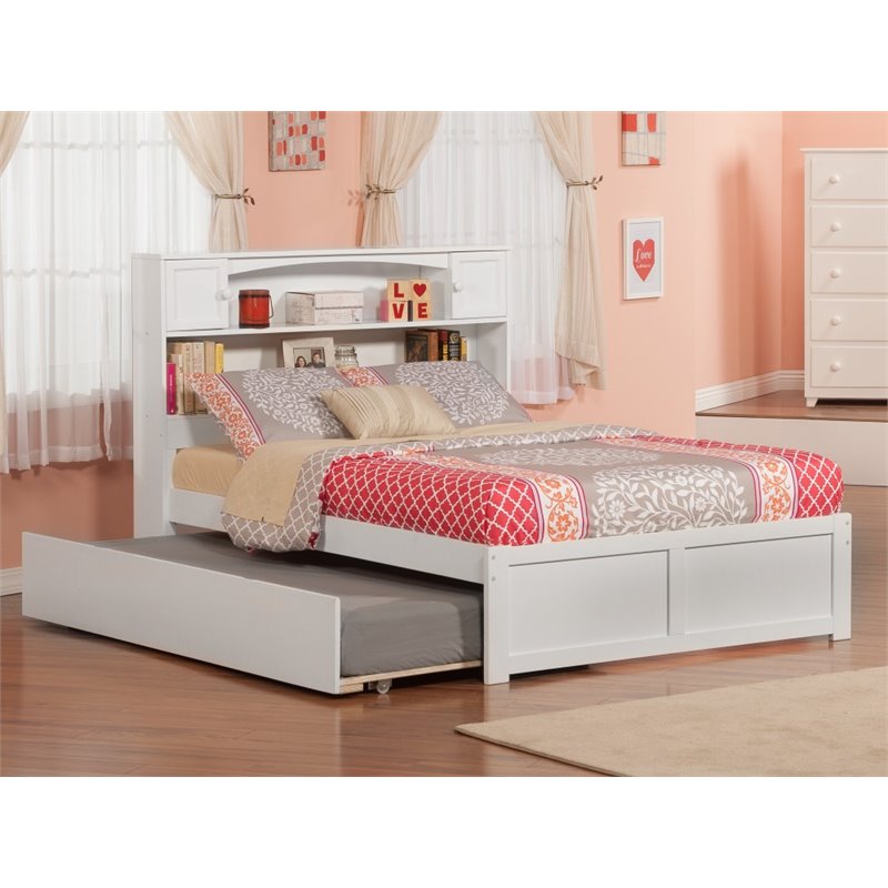 Bowery Hill Full Platform Panel Bed with Trundle in White