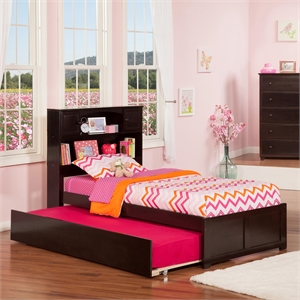 Bowery Hill Contemporary Full Solid Wood Bed with Full Trundle in Grey