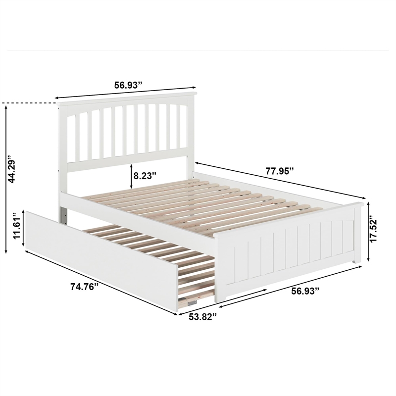 Bowery Hill Contemporary Full Platform Bed with Trundle in White