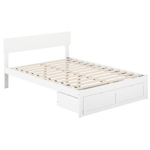 Bowery Hill Modern Wood Full Bed with Foot Drawer & Slat Kit in White