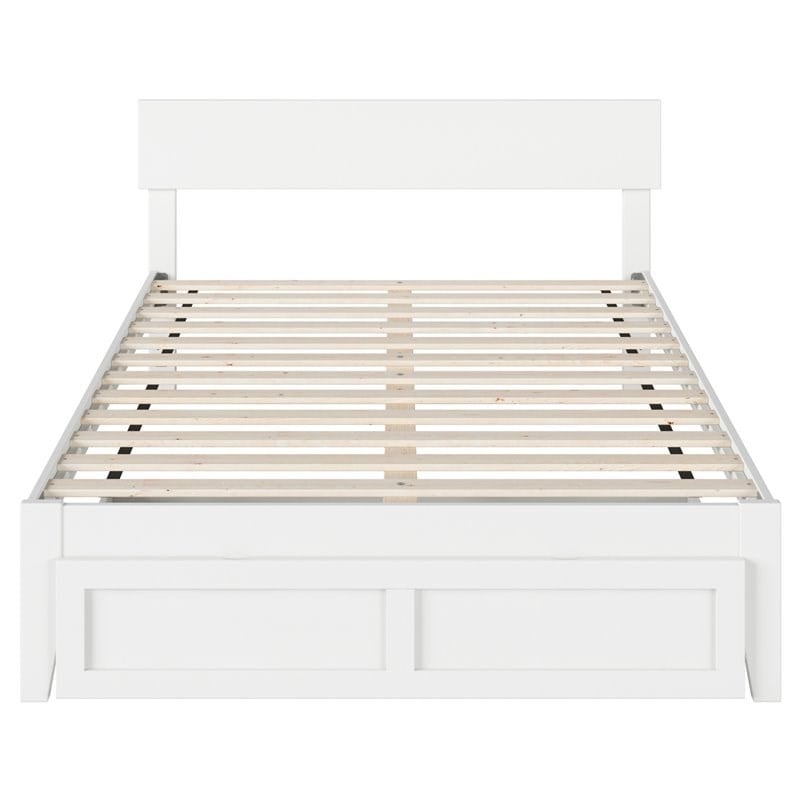 Bowery Hill Modern Wood Full Bed with Foot Drawer & Slat Kit in White