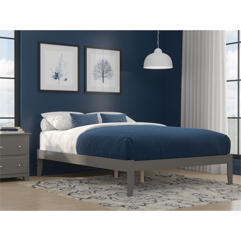 Bowery Hill Modern Solid Wood Queen Bed with USB Charging Station in Gray