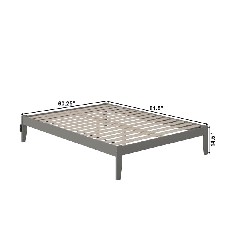 Bowery Hill Modern Solid Wood Queen Bed with USB Charging Station in Gray