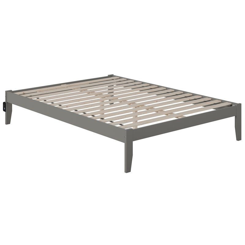 Bowery Hill Modern Solid Wood Queen Bed with USB Charging Station in Gray