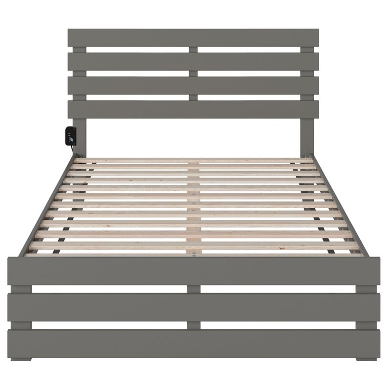 Bowery Hill Farmhouse Solid Wood Full Bed w/ Footboard with USB Charger in Gray