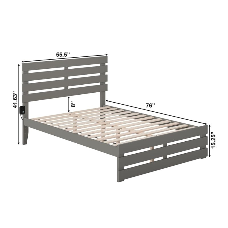 Bowery Hill Farmhouse Solid Wood Full Bed w/ Footboard with USB Charger in Gray
