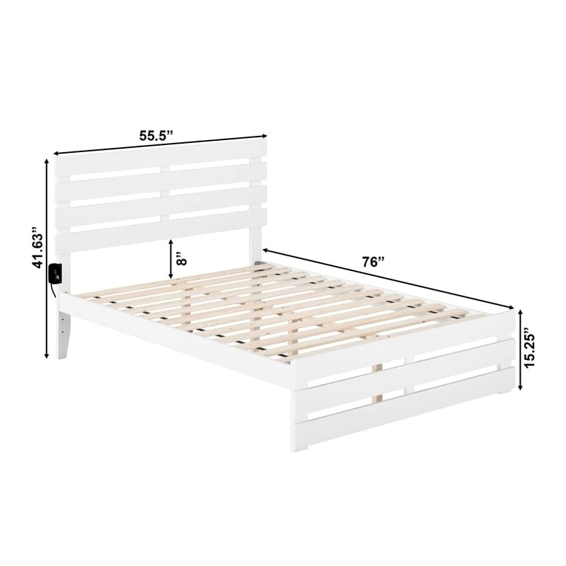 Bowery Hill Farmhouse Solid Wood Full Bed w/ Footboard with USB Charger in White