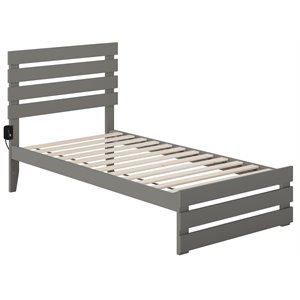 Bowery Hill Farmhouse Solid Wood Twin Bed with Footboard in Gray
