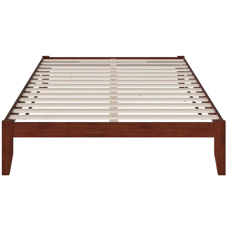 Bowery Hill Modern Solid Wood Queen Bed with USB Charger in Walnut