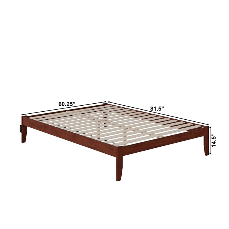 Bowery Hill Modern Solid Wood Queen Bed with USB Charger in Walnut