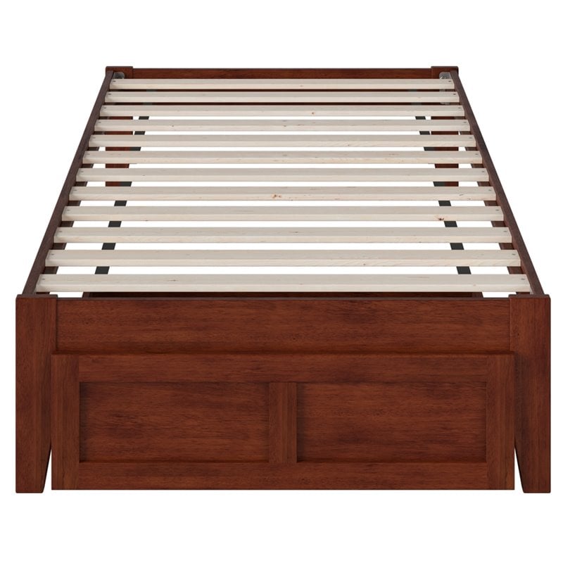 Bowery Hill Modern Solid Wood Twin Bed with Foot Drawer in Walnut
