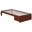 Bowery Hill Modern Solid Wood Twin Bed with Foot Drawer in Walnut