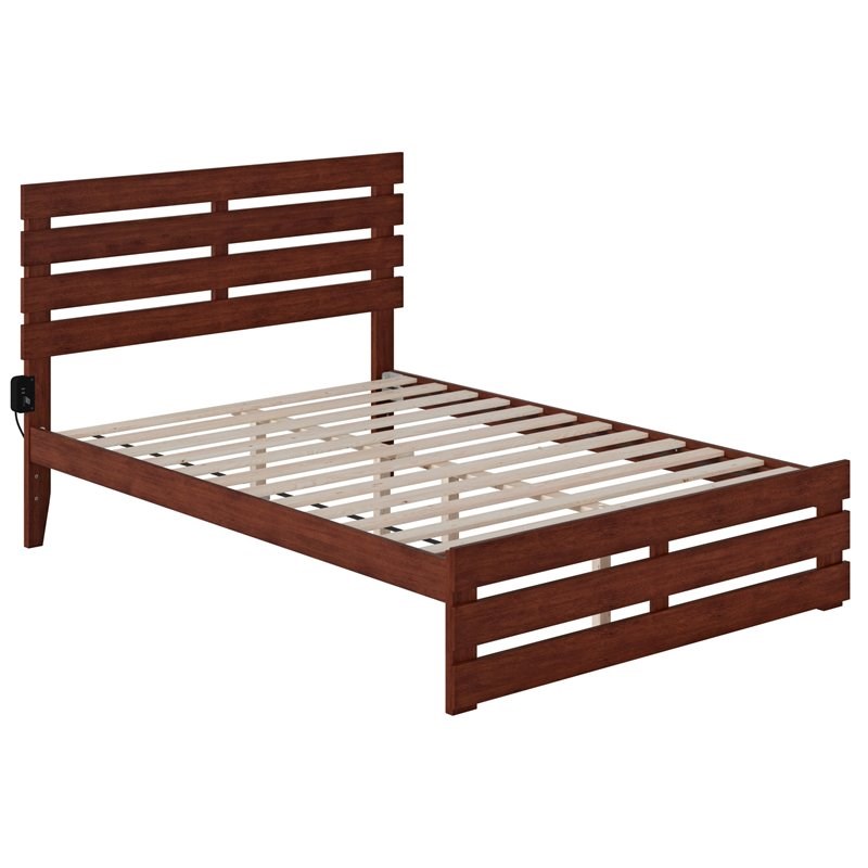 Bowery Hill Modern Solid Wood Full Bed with Footboard and USB Charger in Walnut