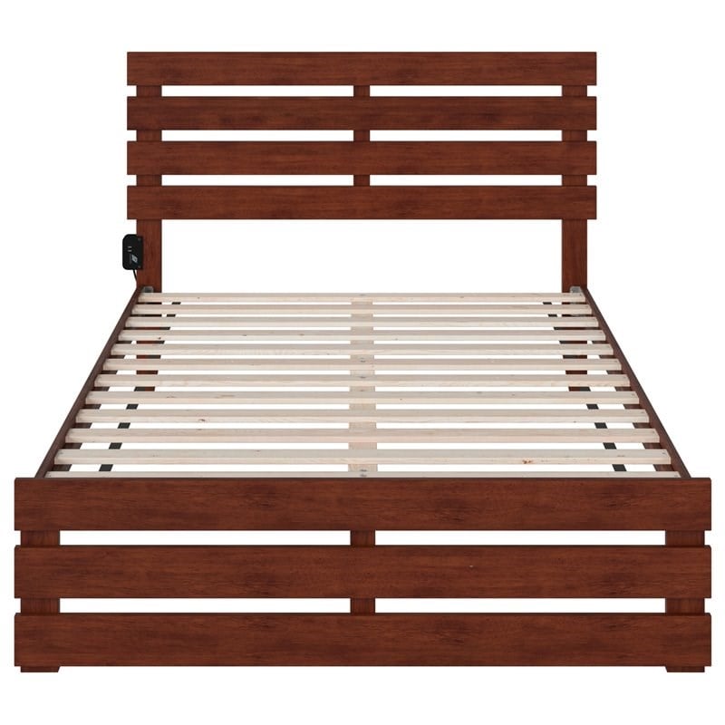 Bowery Hill Modern Solid Wood Full Bed with Footboard and USB Charger in Walnut
