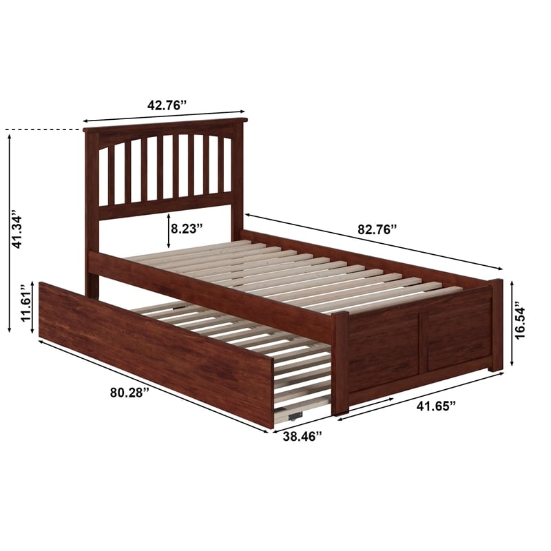 Bowery Hill  Mission Twin XL Wood Platform Bed and Twin XL Trundle in Walnut