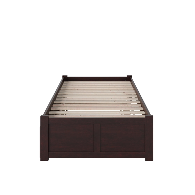 Bowery Hill Modern Wood Twin XL Platform Panel Bed with Trundle in Espresso