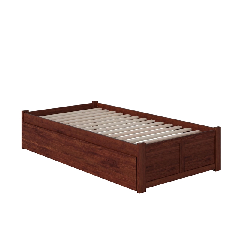 Bowery Hill Twin XL Platform Panel Bed with Trundle in Walnut