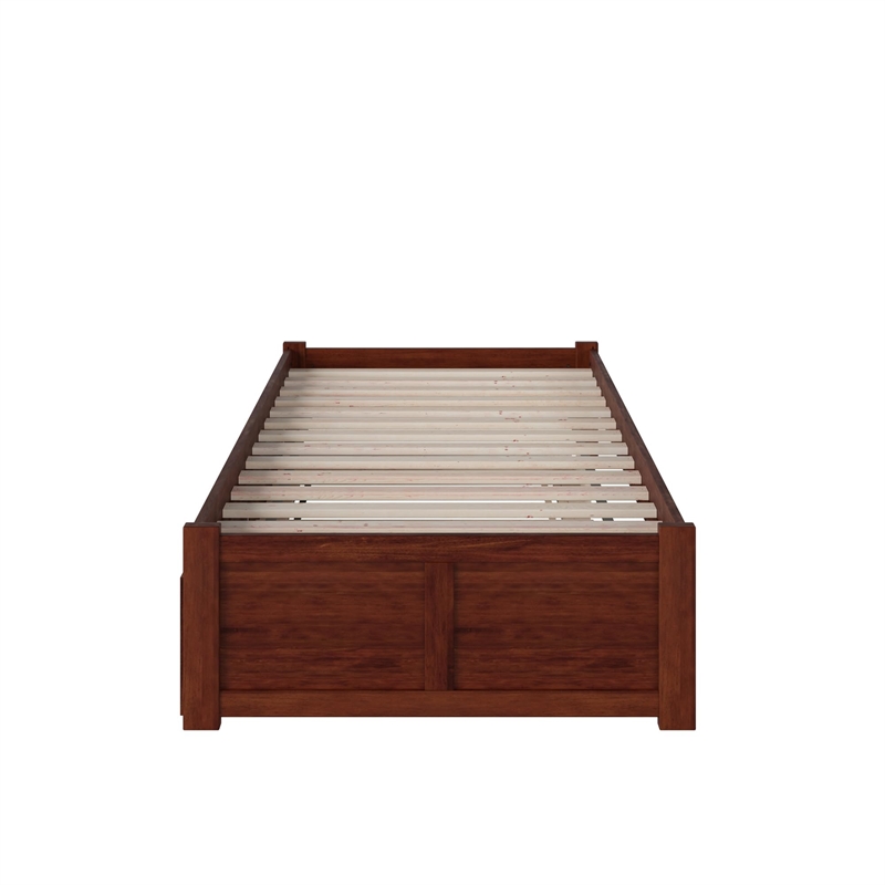 Bowery Hill Twin XL Platform Panel Bed with Trundle in Walnut