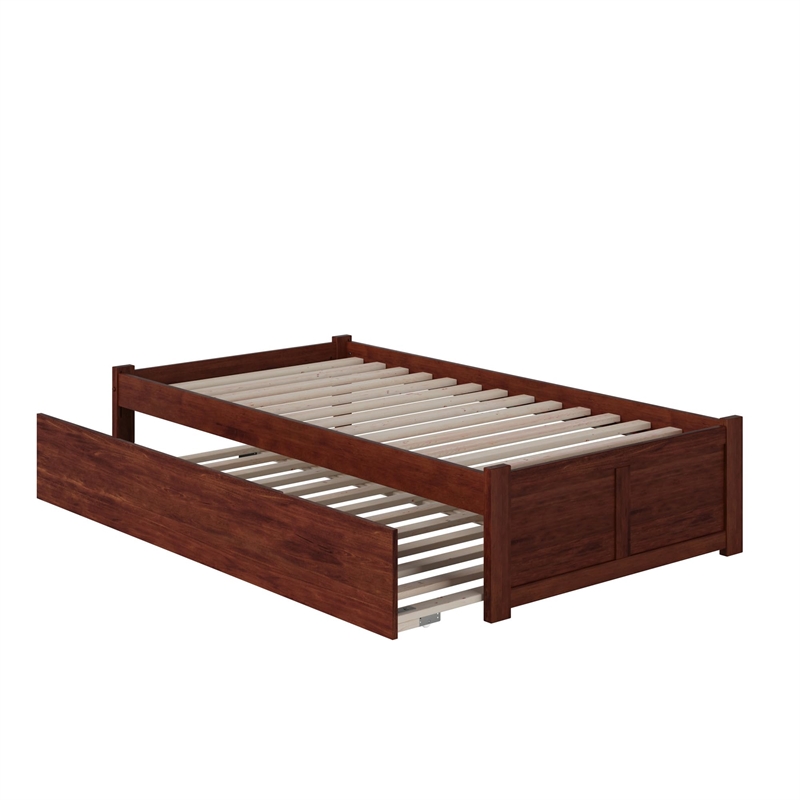 Bowery Hill Twin XL Platform Panel Bed with Trundle in Walnut