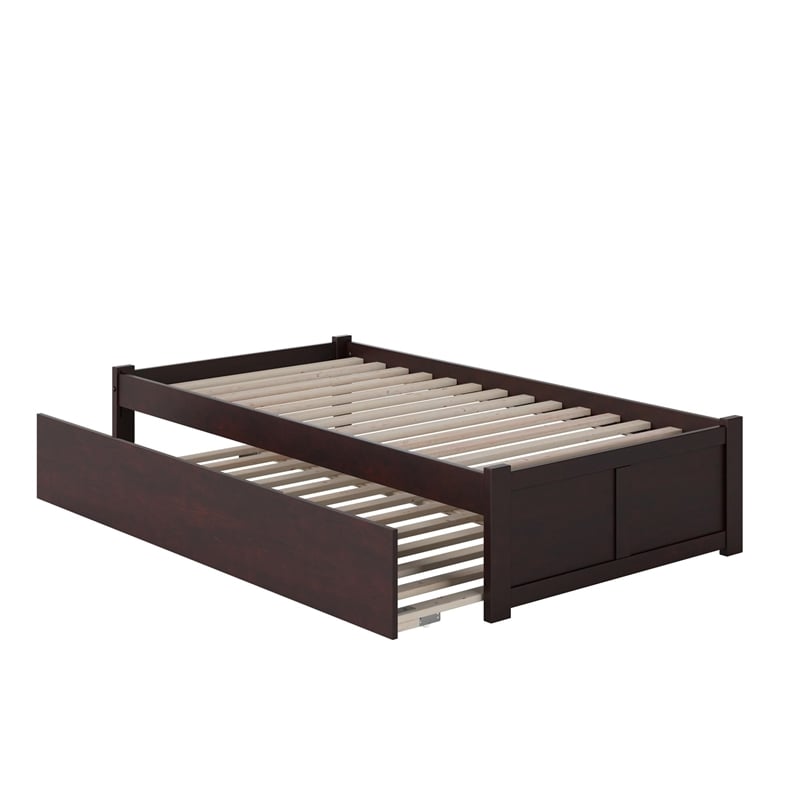 Bowery Hill Modern Wood Twin XL Platform Panel Bed with Trundle in Gray