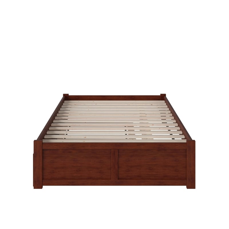 Bowery Hill Modern Wood Queen Platform Panel Bed with Trundle in Walnut