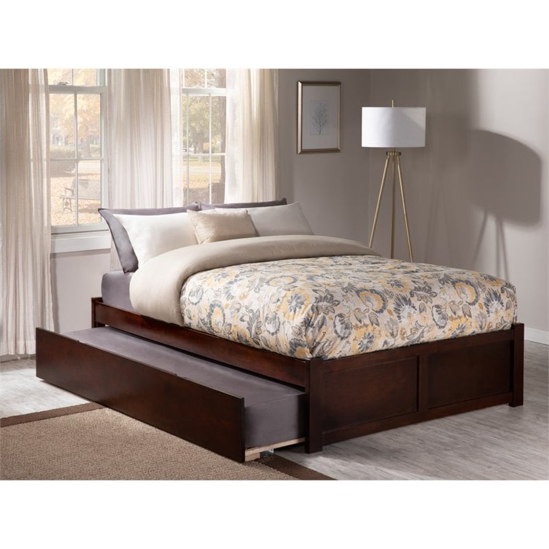 Bowery Hill Modern Wood Queen Platform Panel Bed with Trundle in Walnut ...