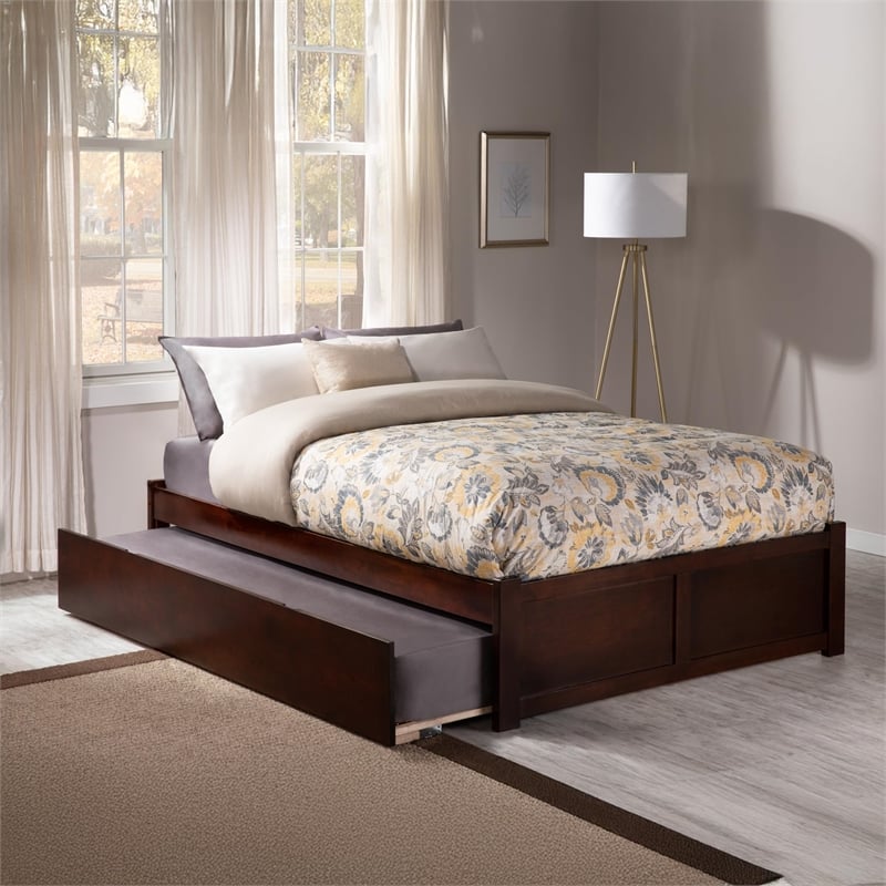 Bowery Hill Modern Wood Queen Platform Panel Bed with Trundle in Walnut