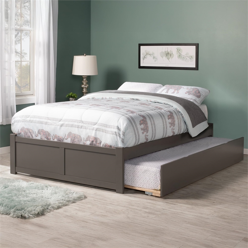Bowery Hill Modern Wood Queen Platform Panel Bed with Trundle in Gray