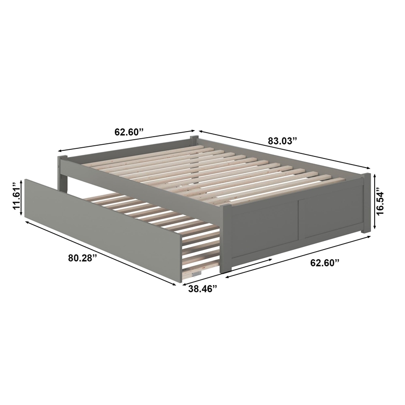 Bowery Hill Modern Wood Queen Platform Panel Bed with Trundle in Gray
