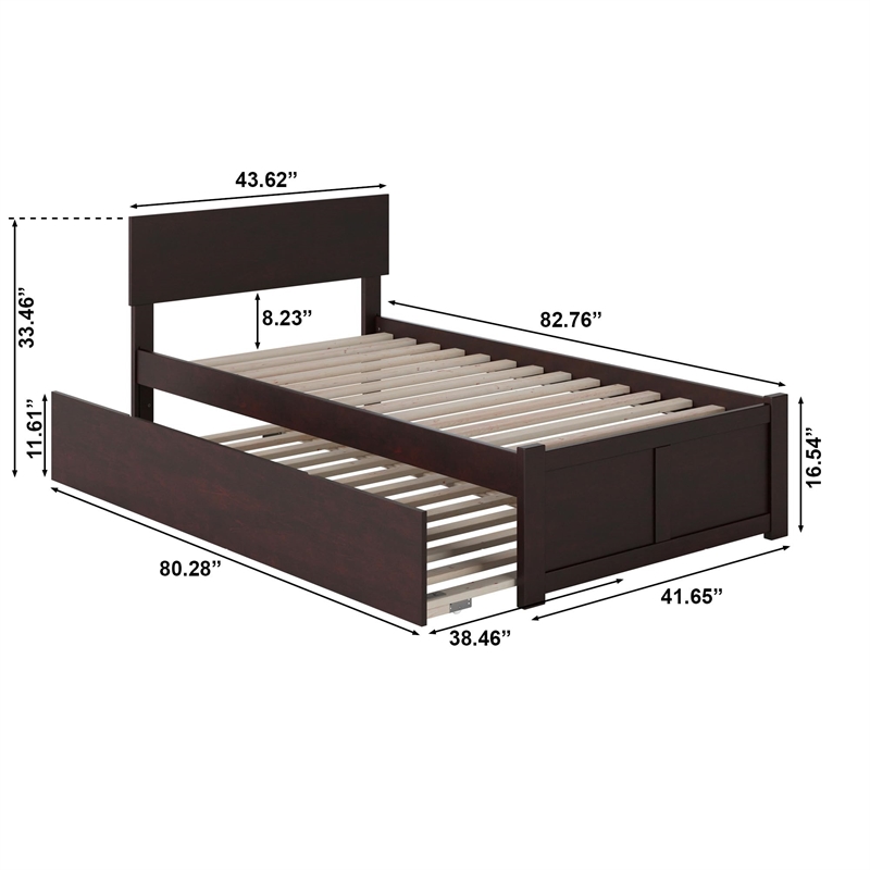 Bowery Hill Modern Wood Twin-XL Platform Panel Bed with Trundle in Espresso