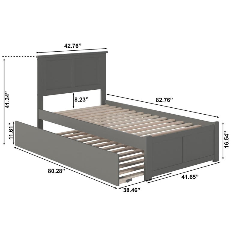 Bowery Hill  Madison Twin XL Wood Platform Bed and Twin XL Trundle in Grey