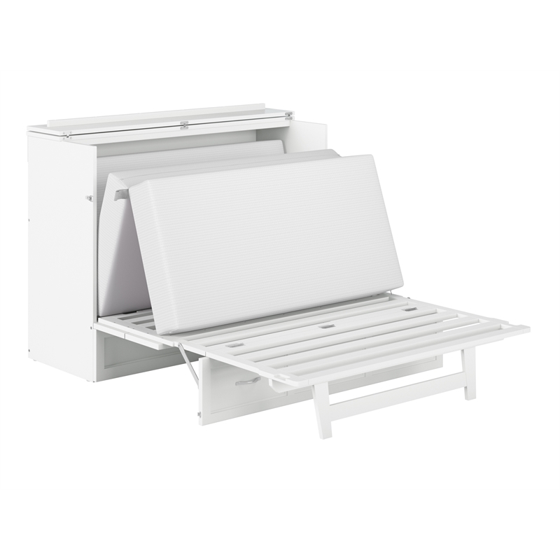 Bowery Hill Modern Wood Full Murphy Bed Chest with Mattress in White