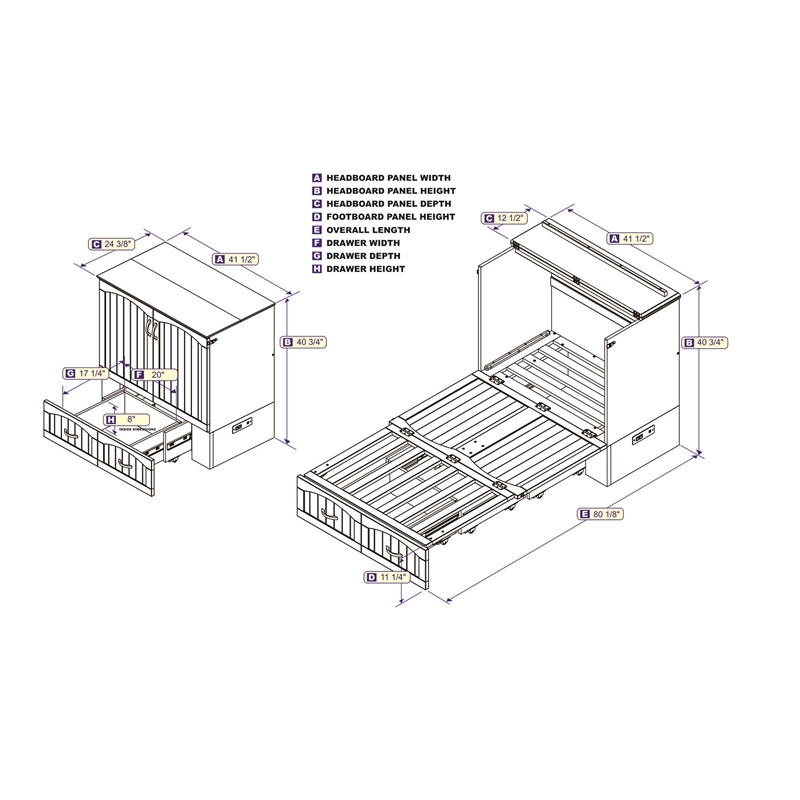 Bowery Hill Twin XL Murphy Bed in White Wood with Storage & Charging station