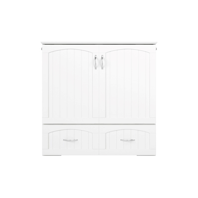 Bowery Hill Twin XL Murphy Bed in White Wood with Storage & Charging station