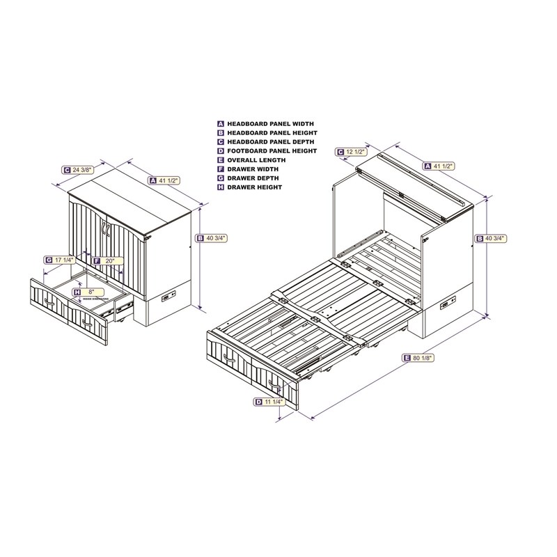 Bowery Hill Twin XL Murphy Bed in Wood with Charging station in Walnut
