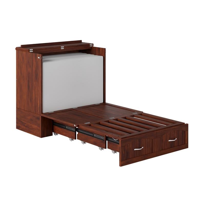 Bowery Hill Murphy Twin XL Bed Chest with Charging Station in Walnut ...