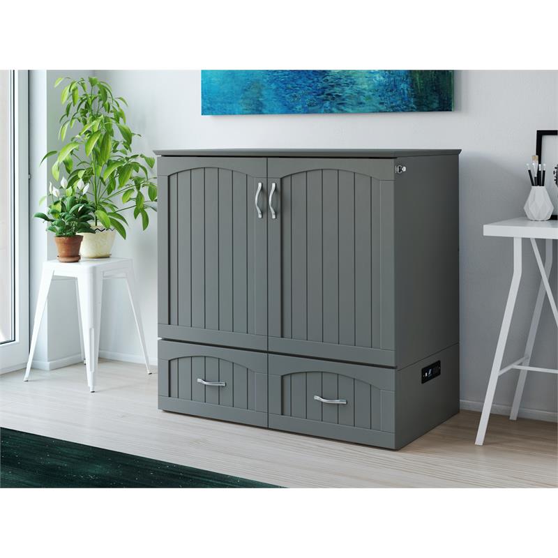 Bowery Hill Modern Wood Twin XL Murphy Bed Chest with Mattress in Gray
