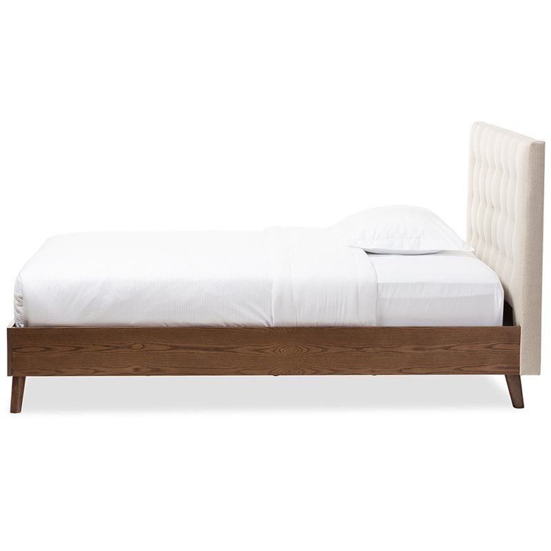 Bowery Hill Tufted Queen Panel Platform Bed in Light Beige