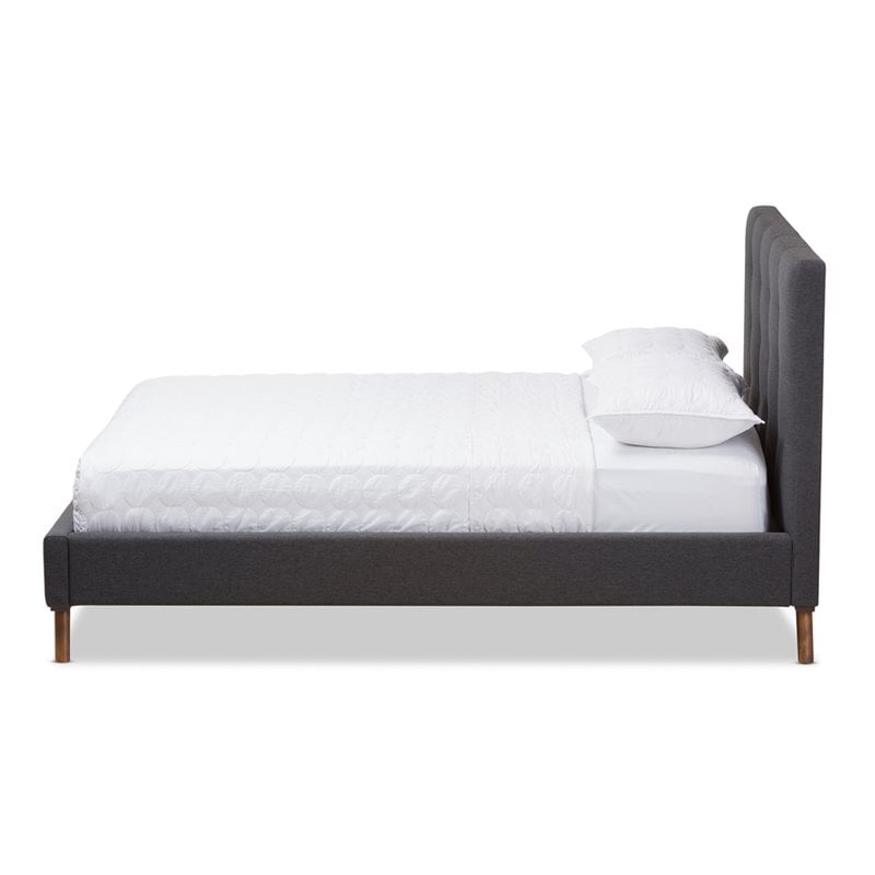 Bowery Hill Upholstered Queen Platform Bed in Dark Gray