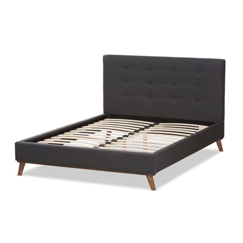 Bowery Hill Upholstered Queen Platform Bed in Dark Gray