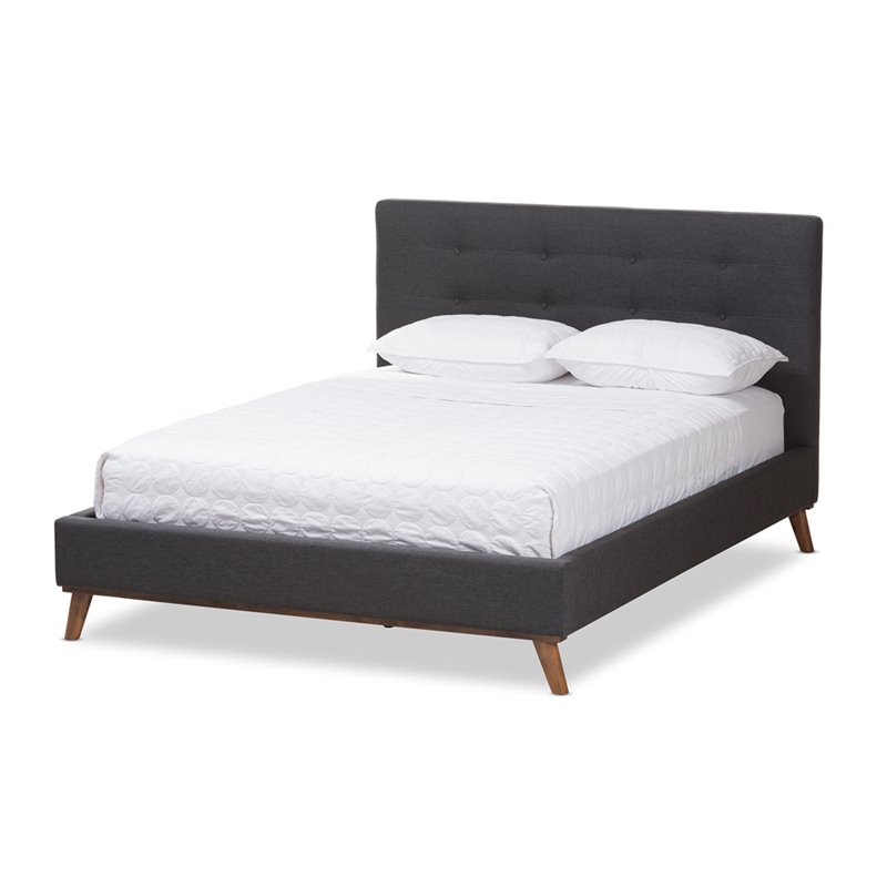 Bowery Hill Upholstered Queen Platform Bed in Dark Gray