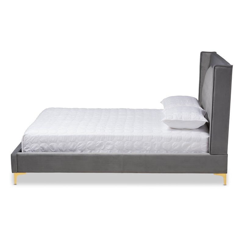 Bowery Hill Modern Button Tufted Velvet Fabric Platform Queen Bed in Dark Gray