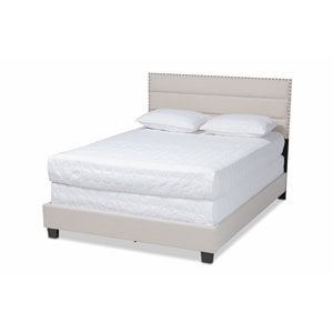 Bowery Hill Full Size Beige Fabric Upholstered Bed