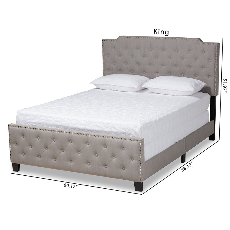 Bowery Hill Transitional Button Tufted Fabric King Size Panel Bed in Gray