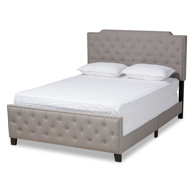 Bowery Hill Transitional Button Tufted Fabric King Size Panel Bed in Gray