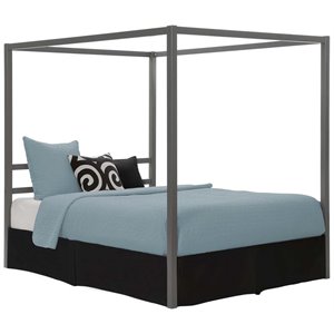 bowery hill queen metal canopy bed in gunmetal gray