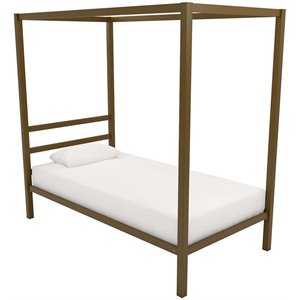 bowery hill twin metal canopy bed in gold