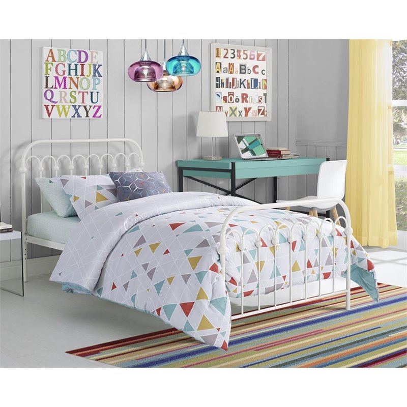 Bowery Hill Twin Metal Bed in White