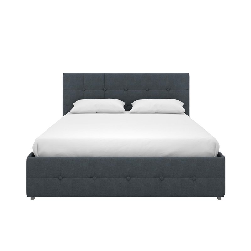 Bowery Hill Mid-Century Button Tufted Fabric Full Storage Platform Bed in Blue