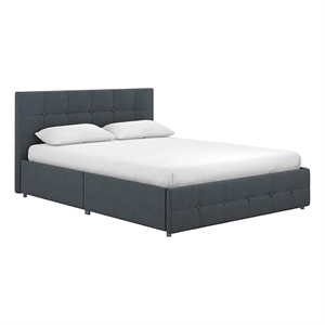 Bowery Hill Mid-Century Button Tufted Fabric Full Storage Platform Bed in Blue